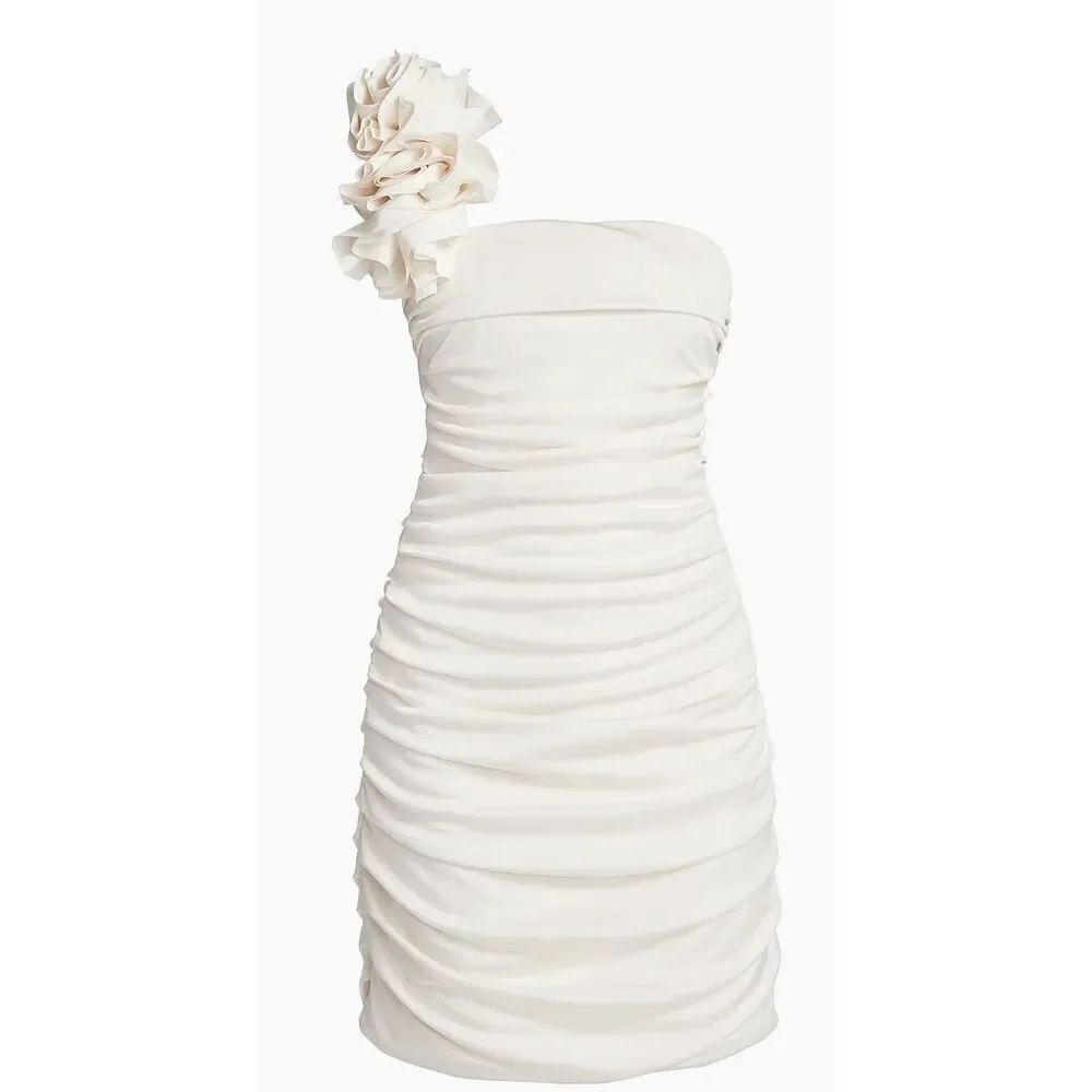 Maygel Coronel Ruffle One-Shoulder Minidress in White NWT Size OSFM Small